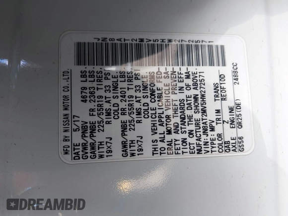 2017 Nissan Rogue S with VIN JN8AT2MV5HW272571, listed as a IAAI auction lot 41628462 with 79,471 mi miles and . Bid and sale history available at DreamBid. Image 9.