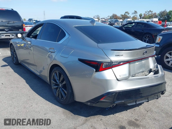 2021 Lexus IS with VIN JTHGZ1B21M5044458, listed as a IAAI auction lot 42141348 with 30,087 mi miles. Bid and sale history available at carsss.com. Image 3.