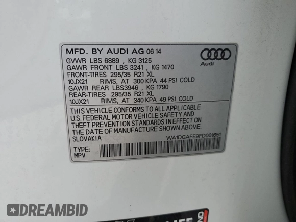 2015 Audi Q7 S line Prestige with VIN WA1DGAFE9FD001651, listed as a Copart auction lot 56538305 with 152,148 mi miles and Clean title. Bid and sale history available at DreamBid. Image 13.