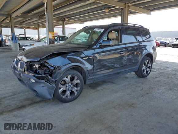 2005 BMW X3 3.0i z VIN WBXPA93435WD11740, wystawiony jako Copart lot #52363245 z przebiegiem 186 596 mil mil oraz Szkoda całkowita • Salvage title. Historia ofert i sprzedaży dostępna na DreamBid. Obrazek 1.