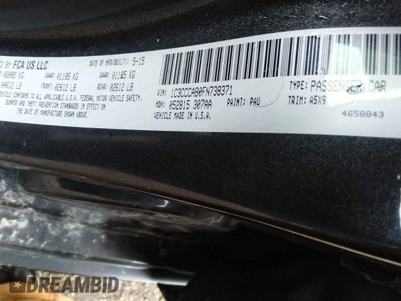 2015 Chrysler 200 Limited with VIN 1C3CCCAB0FN738371, listed as a IAAI auction lot 41208960 with 91,286 mi miles and . Bid and sale history available at DreamBid. Image 9.