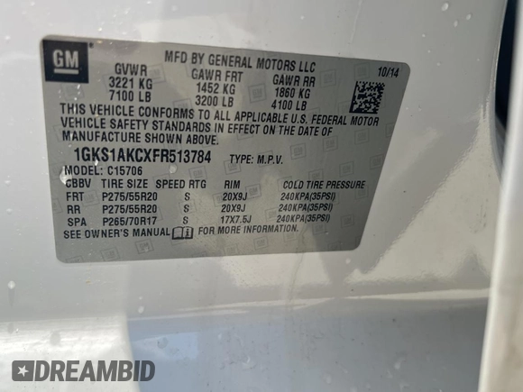 2015 GMC Yukon SLE with VIN 1GKS1AKCXFR513784, listed as a Copart auction lot 54203395 with 219,112 mi miles and Clean Title. Bid and sale history available at carsss.com. Image 10.