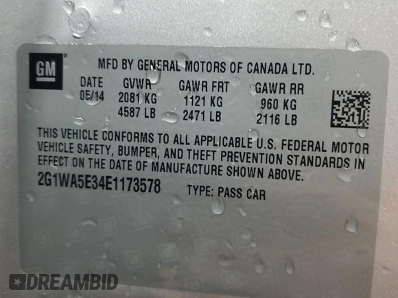 2014 Chevrolet Impala LS with VIN 2G1WA5E34E1173578, listed as a Copart auction lot 43171965 with 139,310 mi miles and Salvage Title. Bid and sale history available at DreamBid. Image 13.