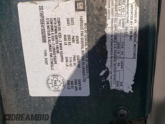2001 Chevrolet Impala с VIN 2G1WF55E419320688, выставлен на аукционе Copart как лот 62393275 с пробегом 134 468 миль миль и Чистый • Clean title. История ставок и продаж доступна на DreamBid. Изображение 13.