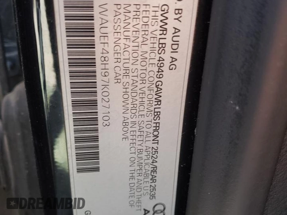 2007 Audi A4 z VIN WAUEF48H97K027103, wystawiony jako Copart lot #52820155 z przebiegiem 174 871 mil mil oraz Szkoda całkowita • Salvage title. Historia ofert i sprzedaży dostępna na DreamBid. Obrazek 12.