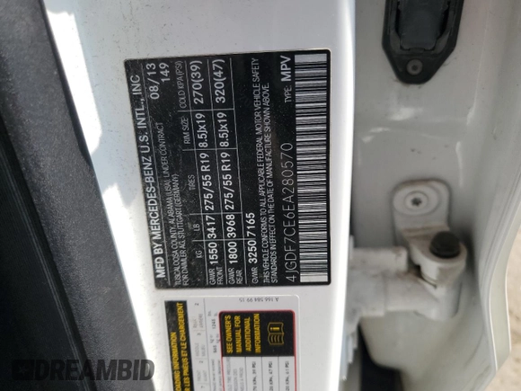 2014 Mercedes-Benz GL 450 with VIN 4JGDF7CE6EA280570, listed as a Copart auction lot 60509805 with 187,640 mi miles and Clean title. Bid and sale history available at DreamBid. Image 14.