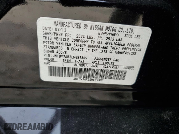 2014 Infiniti Q50 Sport with VIN JN1BV7AR3EM687395, listed as a Copart auction lot 49869235 with 86,199 mi miles and Salvage Title. Bid and sale history available at DreamBid. Image 12.