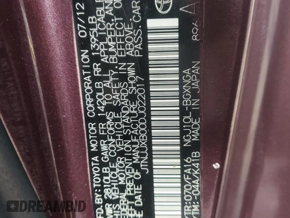 2013 Scion iQ with VIN JTNJJXB00DJ022017, listed as a Copart auction lot 82717994 with Not provided miles and Salvage title. Bid and sale history available at DreamBid. Image 14.