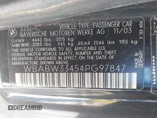 2004 BMW 3 Series 325Ci with VIN WBABW33454PG97847, listed as a IAAI auction lot 41903694 with 127,612 mi miles. Bid and sale history available at carsss.com. Image 9.
