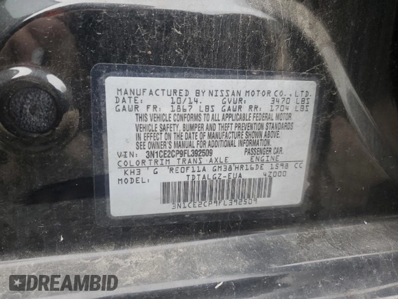 2015 Nissan Note SR z VIN 3N1CE2CP9FL392509, wystawiony jako Copart lot #81265164 z przebiegiem Nie podano mil oraz Nie do naprawy • Non repairable. Historia ofert i sprzedaży dostępna na DreamBid. Obrazek 15.