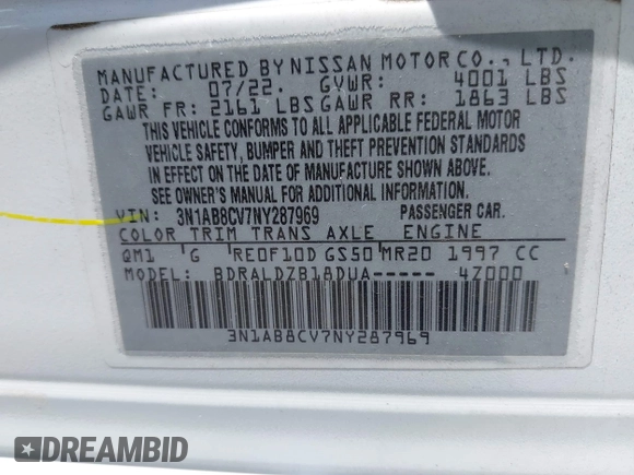 2022 Nissan Sentra SV z VIN 3N1AB8CV7NY287969, wystawiony jako IAAI lot #42501611 z przebiegiem 55 975 mil mil oraz . Historia ofert i sprzedaży dostępna na DreamBid. Obrazek 9.