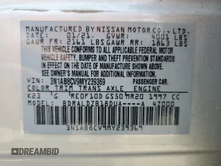2021 Nissan Sentra SV with VIN 3N1AB8CV9MY239369, listed as a Copart auction lot 56235015 with 50,262 mi miles and Salvage title. Bid and sale history available at DreamBid. Image 12.