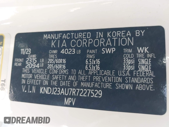 2024 Kia Soul S with VIN KNDJ23AU7R7227529, listed as a IAAI auction lot 42233767 with 28,410 mi miles and . Bid and sale history available at DreamBid. Image 9.