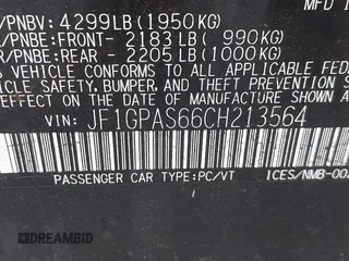 2012 Subaru Impreza Special Sports Limited с VIN JF1GPAS66CH213564, выставлен на аукционе IAAI как лот 42466304 с пробегом 217 790 миль миль и . История ставок и продаж доступна на DreamBid. Изображение 9.