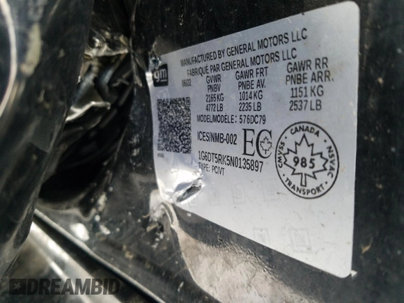 2022 Cadillac CT5 Premium Luxury z VIN 1G6DT5RK5N0135897, wystawiony jako Copart lot #82653464 z przebiegiem 71 654 mil mil oraz Szkoda całkowita • Salvage title. Historia ofert i sprzedaży dostępna na DreamBid. Obrazek 12.