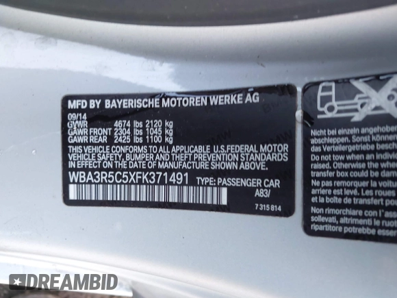 2015 BMW 4 Series 435i xDrive z VIN WBA3R5C5XFK371491, wystawiony jako IAAI lot #40755251 z przebiegiem 122 181 mil mil oraz . Historia ofert i sprzedaży dostępna na DreamBid. Obrazek 9.