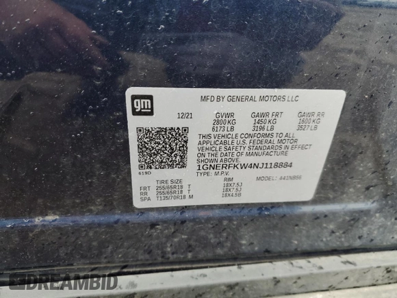 2022 Chevrolet Traverse LS with VIN 1GNERFKW4NJ118884, listed as a Copart auction lot 51733765 with Not provided miles and Non repairable. Bid and sale history available at DreamBid. Image 13.