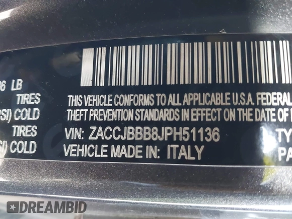 2018 Jeep Renegade Latitude with VIN ZACCJBBB8JPH51136, listed as a IAAI auction lot 42027011 with 65,252 mi miles and . Bid and sale history available at carsss.com. Image 9.