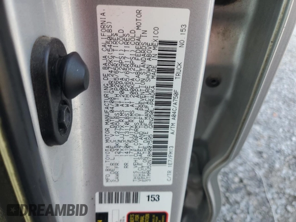 2008 Toyota Tacoma с VIN 3TMMU52N78M007595, выставлен на аукционе Copart как лот 66484035 с пробегом 198 467 миль миль и Чистый • Clean title. История ставок и продаж доступна на DreamBid. Изображение 12.