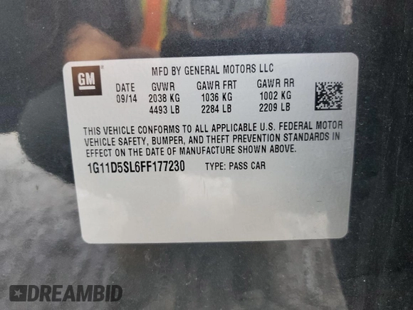 2015 Chevrolet Malibu LT with VIN 1G11D5SL6FF177230, listed as a Copart auction lot 71208854 with 198,221 mi miles and Salvage Title. Bid and sale history available at DreamBid. Image 12.