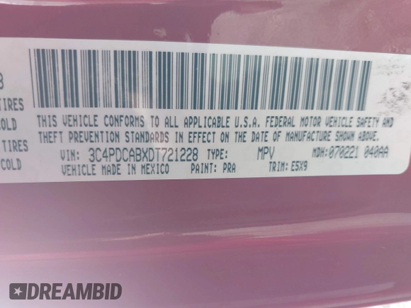2013 Dodge Journey SE with VIN 3C4PDCABXDT721228, listed as a IAAI auction lot 41662172 with 311,815 mi miles. Bid and sale history available at carsss.com. Image 9.