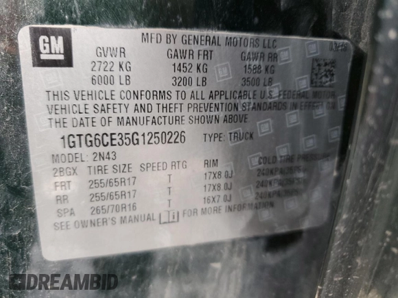 2016 GMC Canyon 4WD SLE with VIN 1GTG6CE35G1250226, listed as a Copart auction lot 45535845 with 140,227 mi miles and Salvage title. Bid and sale history available at DreamBid. Image 12.