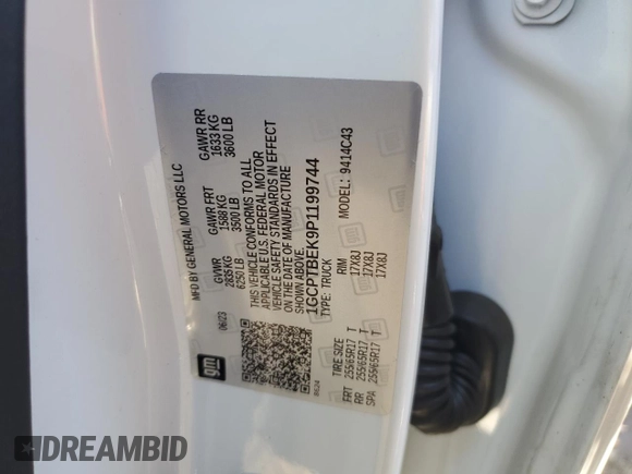 2023 Chevrolet Colorado 4WD Work Truck with VIN 1GCPTBEK9P1199744, listed as a Copart auction lot 81832834 with 27,146 mi miles and Salvage title. Bid and sale history available at DreamBid. Image 12.