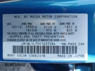 2012 Mazda Mazda3 i Touring with VIN JM1BL1L75C1637284, listed as a IAAI auction lot 41817208 with 175,194 mi miles. Bid and sale history available at carsss.com. Image 9.
