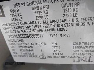 2011 GMC Terrain SLE-2 with VIN 2CTALSEC5B6358977, listed as a IAAI auction lot 41455492 with 172,872 mi miles. Bid and sale history available at carsss.com. Image 9.