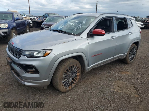 2023 Jeep Compass (RED) Edition with VIN 3C4NJDCN8PT543546, listed as a Copart auction lot 45246525 with 22,135 mi miles and Salvage Title. Bid and sale history available at carsss.com. Image 1.