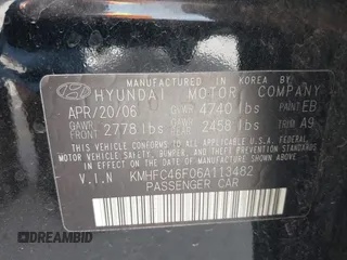 2006 Hyundai Azera SE with VIN KMHFC46F06A113482, listed as a IAAI auction lot 41733834 with 242,159 mi miles and . Bid and sale history available at DreamBid. Image 9.