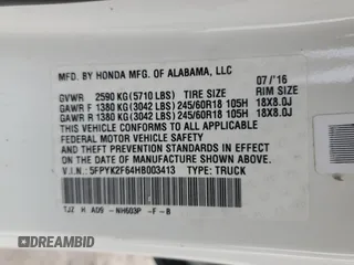 2017 Honda Ridgeline RTL-T с VIN 5FPYK2F64HB003413, выставлен на аукционе Copart как лот 51828525 с пробегом 76 762 миль миль и Чистый • Clean title. История ставок и продаж доступна на DreamBid. Изображение 12.