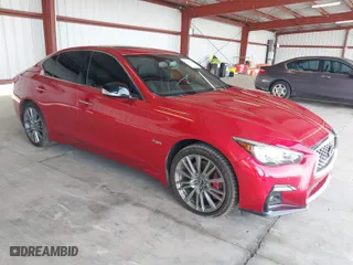 2018 Infiniti Q50 RED SPORT 400 with VIN JN1FV7AR6JM481502, listed as a IAAI auction lot 41622523 with 74,097 mi miles. Bid and sale history available at carsss.com. Image 1.