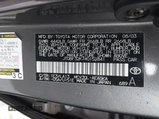 2004 Toyota Camry LE with VIN JTDBF32K740152841, listed as a IAAI auction lot 41808909 with 142,611 mi miles. Bid and sale history available at carsss.com. Image 9.
