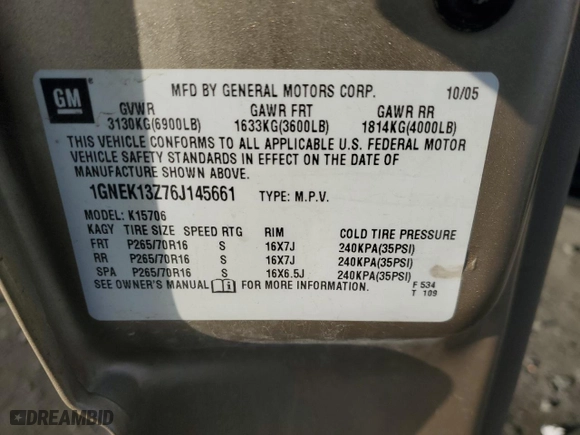2006 Chevrolet Tahoe Special Service Veh with VIN 1GNEK13Z76J145661, listed as a Copart auction lot 41785885 with 119,643 mi miles and Salvage Title. Bid and sale history available at carsss.com. Image 15.