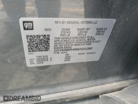 2021 Cadillac XT5 AWD Luxury with VIN 1GYKNBR49MZ221393, listed as a Copart auction lot 59322505 with 33,892 mi miles and Salvage title. Bid and sale history available at DreamBid. Image 13.