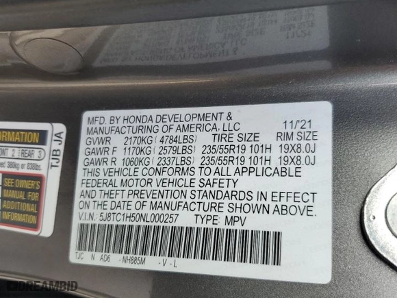 2022 Acura RDX w/Technology Package with VIN 5J8TC1H50NL000257, listed as a Copart auction lot 87536045 with 29,859 mi miles and Salvage Title. Bid and sale history available at carsss.com. Image 12.