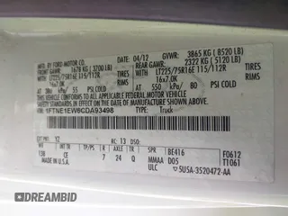 2012 Ford Econoline Cargo Commercial with VIN 1FTNE1EW6CDA93498, listed as a IAAI auction lot 42041801 with 105,555 mi miles and . Bid and sale history available at carsss.com. Image 9.