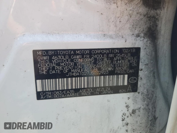 2018 Lexus IS 300 with VIN JTHBA1D27J5072923, listed as a Copart auction lot 56058285 with 126,297 mi miles and Salvage title. Bid and sale history available at DreamBid. Image 12.
