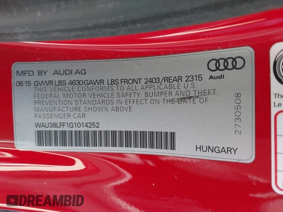 2016 Audi A3 2.0T Premium Plus with VIN WAU38LFF1G1014252, listed as a IAAI auction lot 41837550 with 71,757 mi miles. Bid and sale history available at carsss.com. Image 9.