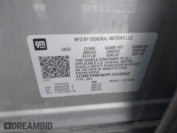 2023 Chevrolet Traverse LT Leather with VIN 1GNEVHKW2PJ243652, listed as a IAAI auction lot 42092429 with 31,945 mi miles. Bid and sale history available at carsss.com. Image 9.