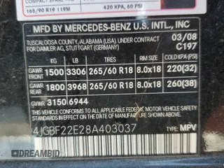 2008 Mercedes-Benz GL-Class 3.0L CDI with VIN 4JGBF22E28A403037, listed as a Copart auction lot 41852165 with 185,022 mi miles and Non Repairable. Bid and sale history available at carsss.com. Image 13.