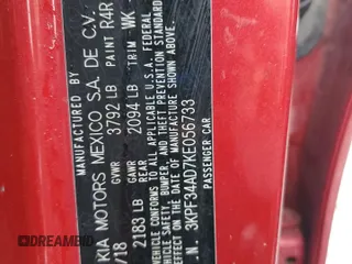 2019 Kia Forte S z VIN 3KPF34AD7KE056733, wystawiony jako Copart lot #54431675 z przebiegiem Nie podano mil oraz Szkoda całkowita • Salvage title. Historia ofert i sprzedaży dostępna na DreamBid. Obrazek 13.