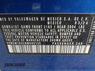 2024 Volkswagen Jetta S с VIN 3VW5M7BU2RM065135, выставлен на аукционе IAAI как лот 42272382 с пробегом 9 555 миль миль и . История ставок и продаж доступна на DreamBid. Изображение 9.