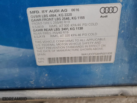 2017 Audi Q3 Premium Plus with VIN WA1JCCFS4HR001935, listed as a Copart auction lot 84167144 with 33,739 mi miles and Salvage Title. Bid and sale history available at carsss.com. Image 13.