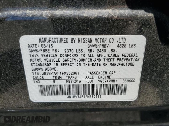 2015 Infiniti Q50 with VIN JN1BV7AP1FM352961, listed as a Copart auction lot 63330875 with 174,300 mi miles and Salvage title. Bid and sale history available at DreamBid. Image 12.