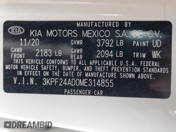 2021 Kia Forte LXS with VIN 3KPF24AD0ME314855, listed as a Copart auction lot 44819035 with 60,317 mi miles and Salvage Title. Bid and sale history available at carsss.com. Image 12.