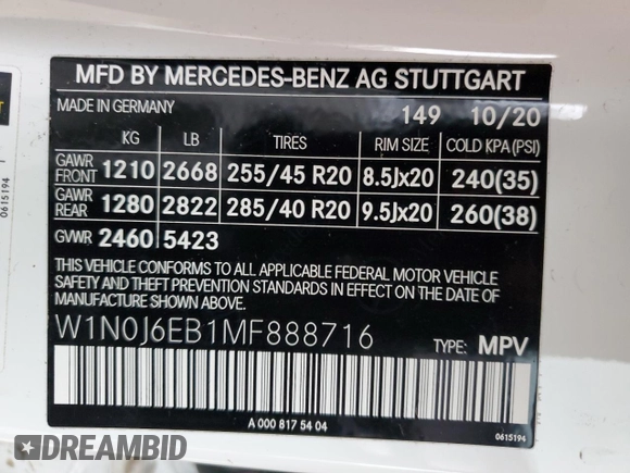 2021 Mercedes-Benz GLC with VIN W1N0J6EB1MF888716, listed as a Copart auction lot 78677143 with 46,358 mi miles. Bid and sale history available at carsss.com. Image 12.