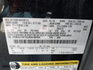 2018 Ford Expedition Limited with VIN 1FMJU1KT2JEA18554, listed as a IAAI auction lot 41754552 with 196,780 mi miles. Bid and sale history available at carsss.com. Image 9.