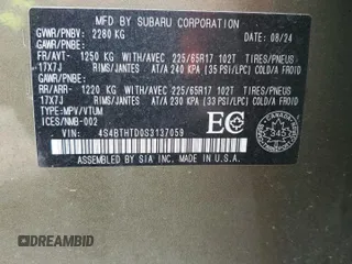 2025 Subaru Outback Wilderness with VIN 4S4BTHTD0S3137059, listed as a Copart auction lot 53855455 with Not provided miles and Non repairable. Bid and sale history available at DreamBid. Image 13.
